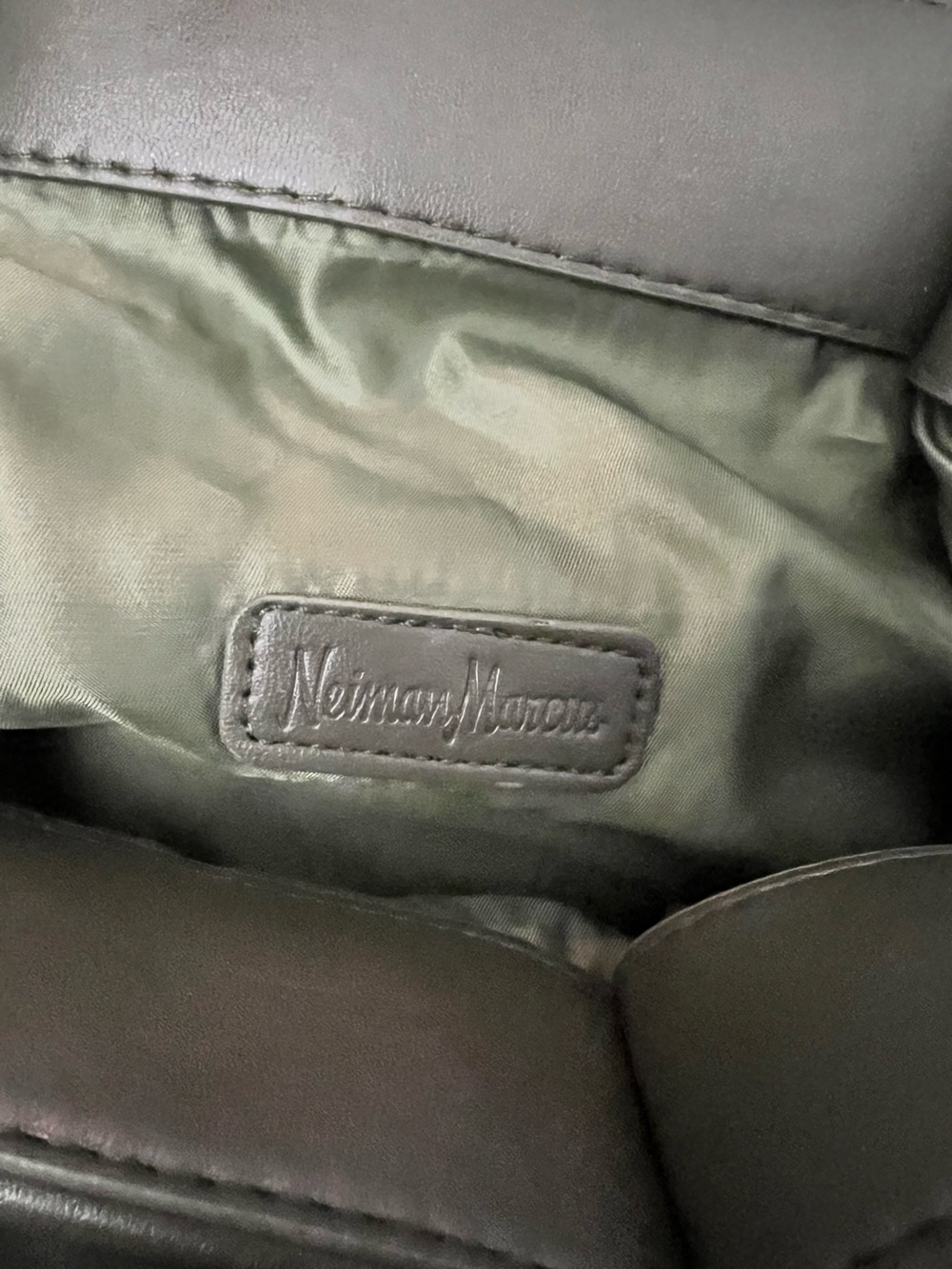 Neiman Marcus Olive Faux Leather Tote with Matching Pouch - Picture 7 of 8